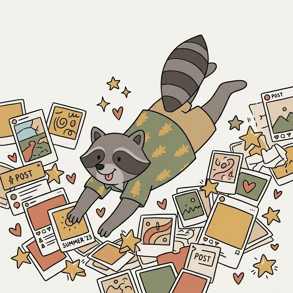 Raccoon Mascot diving in memory pool